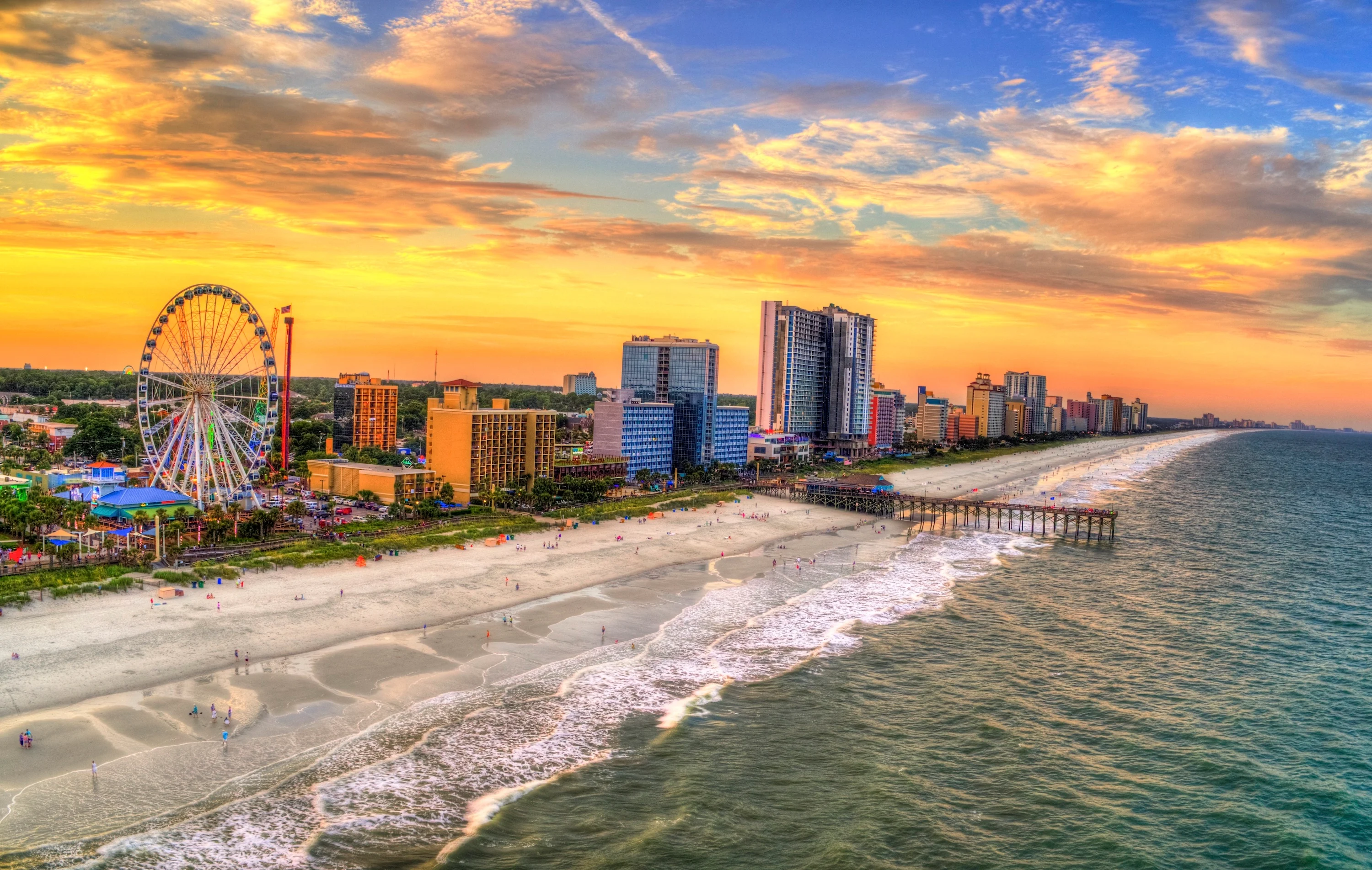 Hard money lenders Myrtle Beach SC sunset drone oceanfront real estate financing Grand Strand